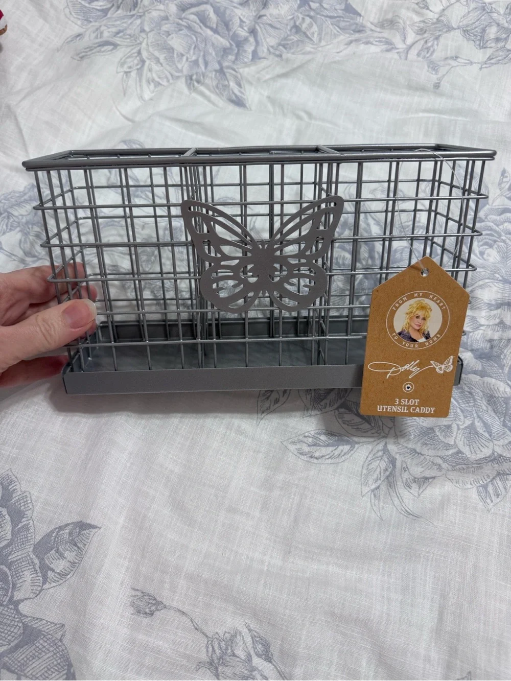 Dolly Parton 3-Slot Utensil Caddy with Butterfly Accent - Silver